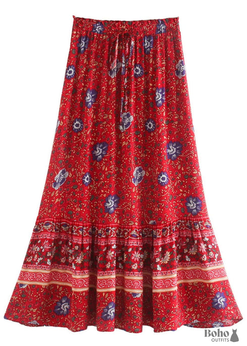 Faldas bohemias con flores en rojo y azul marino para mujer